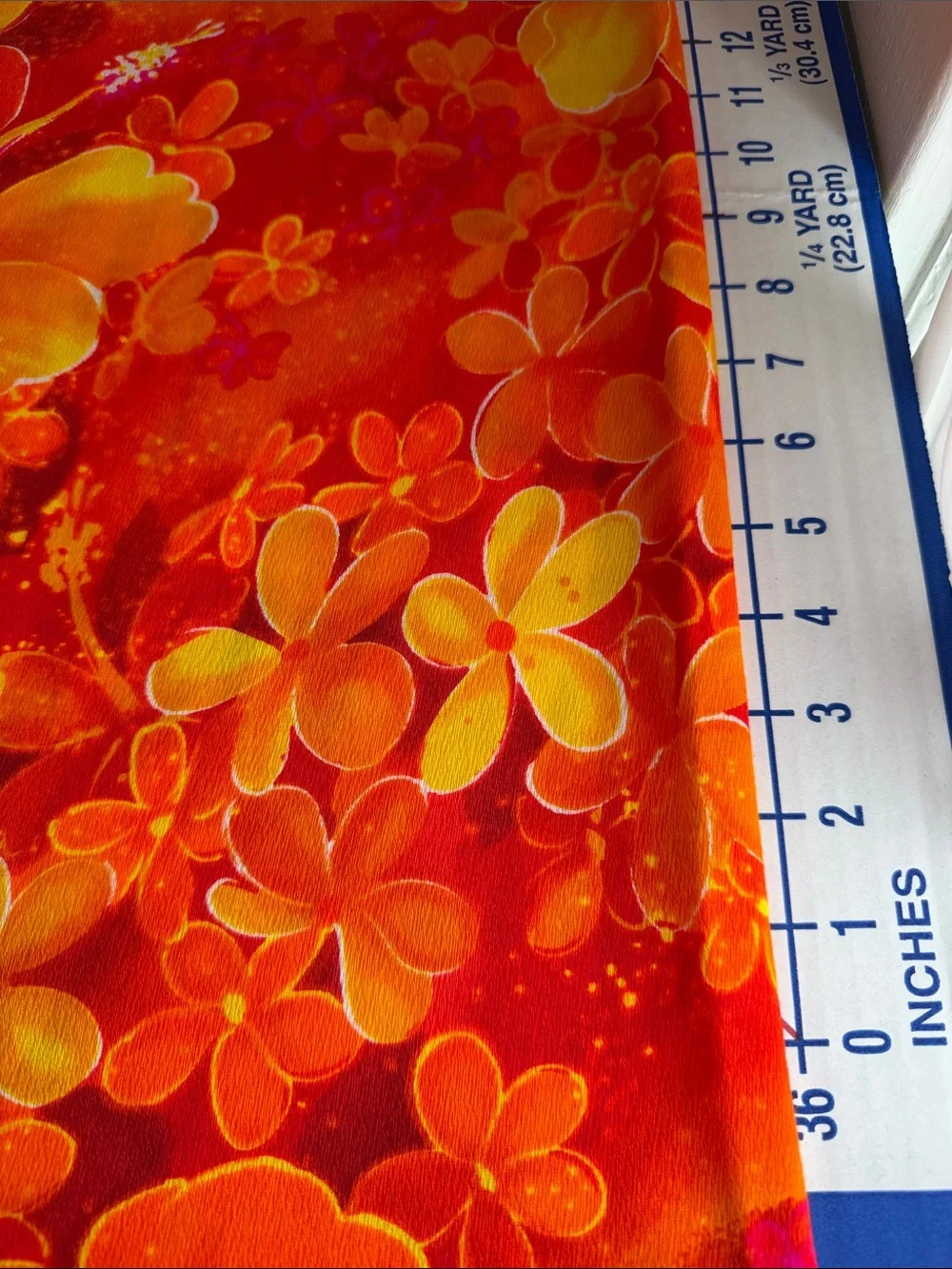 Vintage 1970s Orange Tropical Hibiscus Fabric 1⅔ Yards 44” Retro Mod Polyester